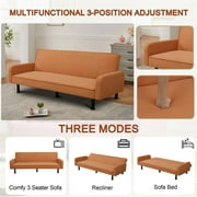 Aukfa 78 Square Arm Futon Sofa Bed Upholstered 3 Seat Couch for Home Office, Flannel, Orange