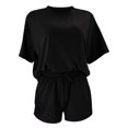 thumbnail image 2 of AYA Ensemble Décontracté pour Femmes d'Été Uni à Col Rond, Chandail à Manches Mi-Longues et Shorts, 2 of 4