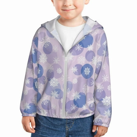 

Goofa Winter With Snowflakes Printed Kids Zip-Up Hoodie Girls Boys UPF50+ Sun Protection Jacket Hooded Cooling Shirt-5 Years
