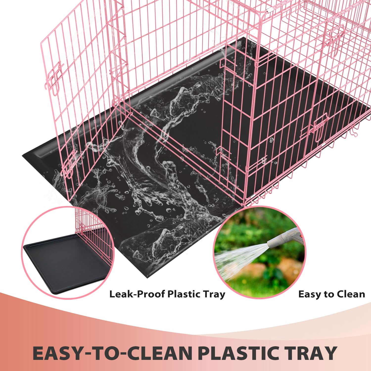 XF XINFENG 24 Inch Dog Crates for small dogs Folding Metal Kennel with Double Doors Leakproof Tray Portable Dog Cage for Travel, Indoor & Outdoor Use Pink