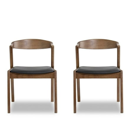 Maklaine Mid-Century Modern Faux Leather Dining Chair in Black (Set of 2)