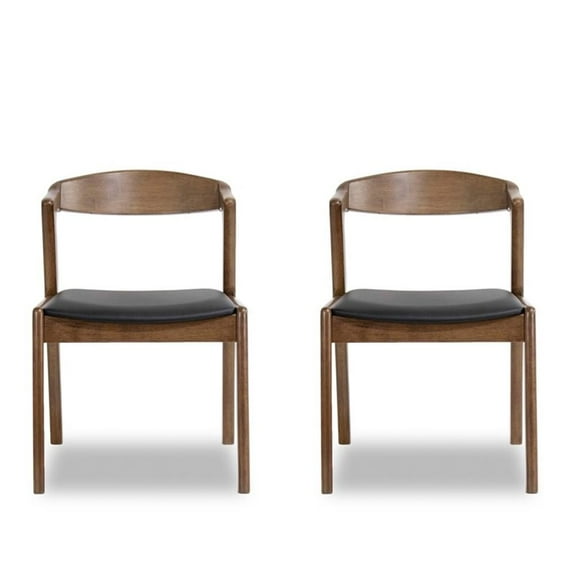 Maklaine Mid-Century Modern Faux Leather Dining Chair in Black (Set of 2)