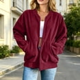 thumbnail image 2 of Uaswgudfs Women's Corduroy Full Zip Up Jacket Long Sleeve Casual Oversized Solid Color Lapelless Bomber Jacket with Pockets for Fall Winter Daily Casual Wear, 2 of 8