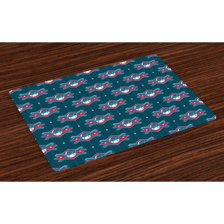 - Sports Placemats Set of 4 Modern Baseball Pattern Competing Player Uniform Fun Games Artwork, Washable Fabric Place Mats for Dining Room Kitchen Table Decor,Petrol Blue Hot Pink White, by Ambesonne