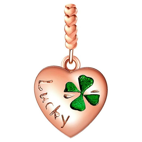 Heart Lucky Clover Charm European Bead Rose Gold Plated Sterling Silver Ginger Lyne Collection