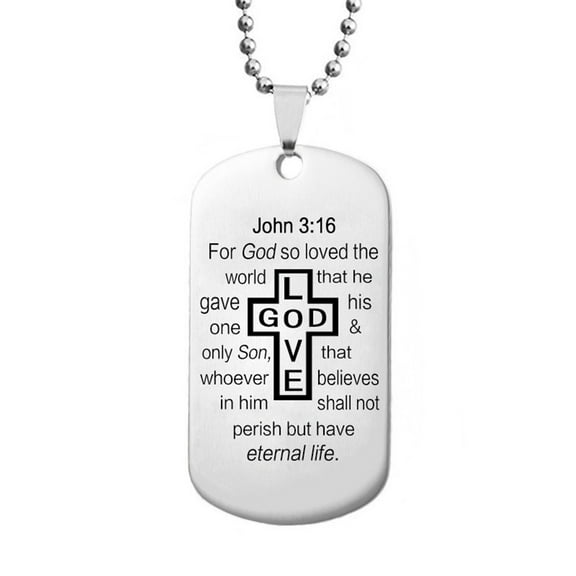 Mens John 3 16 Necklace - Stainless Steel Bible Verse John 3:16 Lord's Prayer God Loved Cross Dog Tag Pendant Necklace Christian Jewelry for Teens Adults