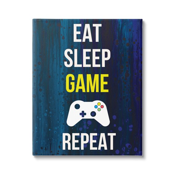 Stupell Industries Eat Sleep Game Repeat Controller Layered Background Graphic Art Gallery Wrapped Canvas Print Wall Art, Design by Annie Warren