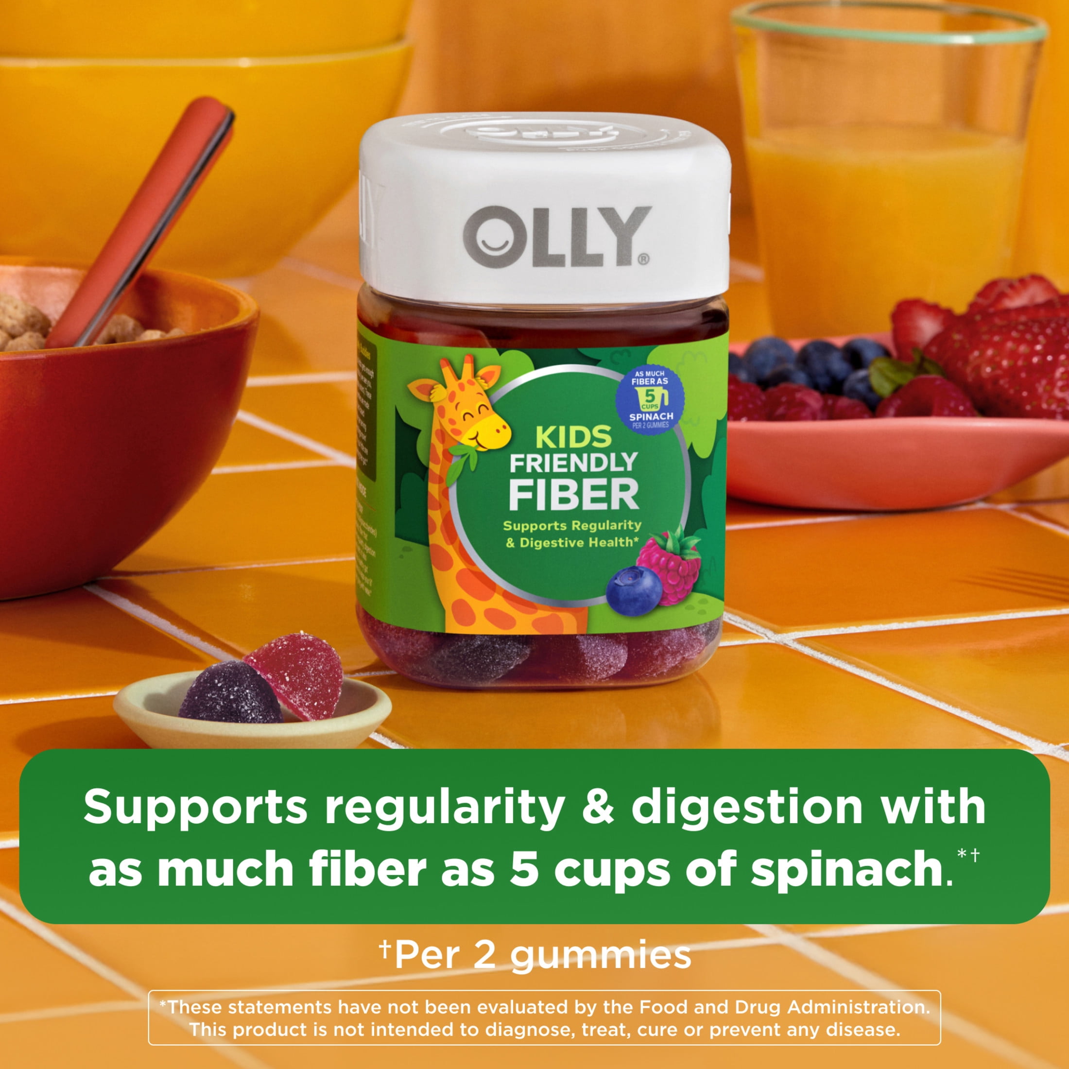 OLLY Kids Friendly Fiber Gummy Supplement, 3g Prebiotic Fiber FOS, Berry Flavored, 50Count