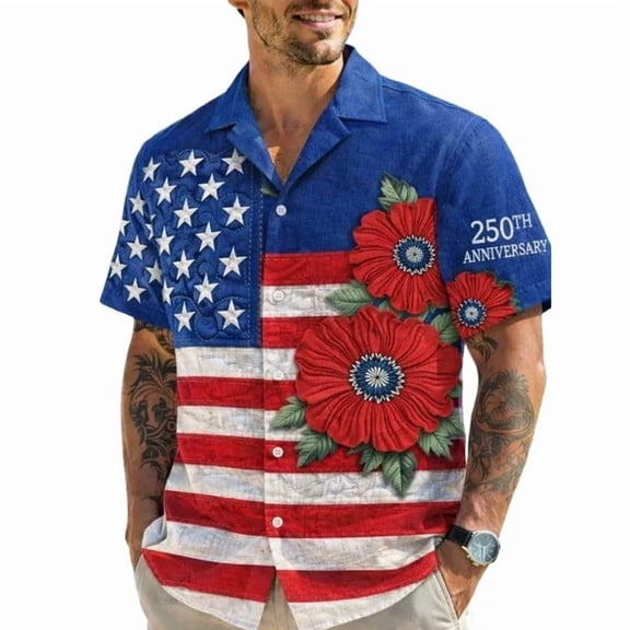 Men’s USA 250th Anniversary 1776-2026 Patriotic Short Sleeve Button Down Shirt,American Flag Eagle Liberty Bell Print,Casual Camp Collar Shirts