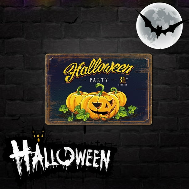 pstuiky Letrero metálico de Halloween de 30 x 20 cm para decorar paredes y puertas interiores.