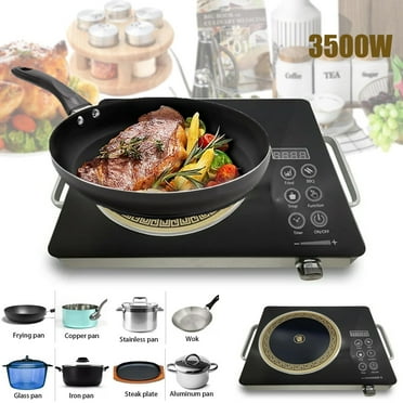 OhhGo Electric Ceramic Stove, 3500W Hot Plate Infrared Induction Cooker, Home Cooktop Cooking Furnace US 110V, Portabel Electric Stove Burner with 2 Handle, Knob Control, Timer, Safety Lock, Black