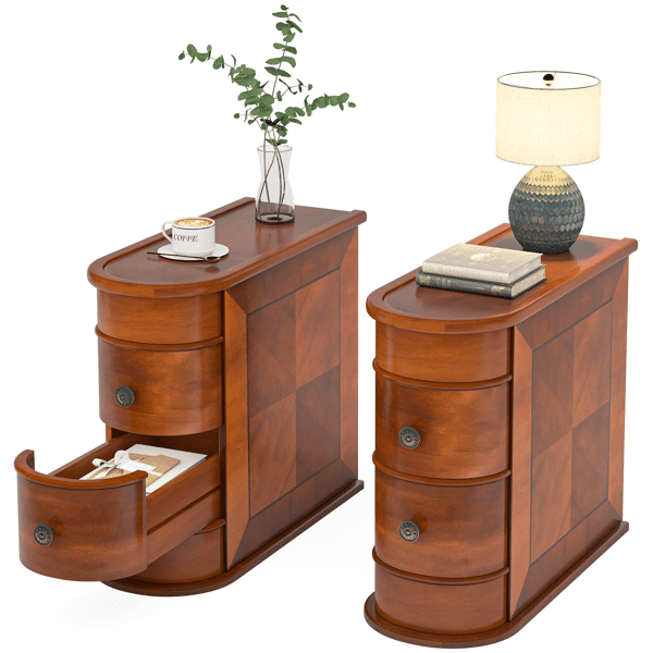 1pc Solid Wood Bedroom Bedside Table with 2 Storage Drawers | Solid Wood Side Table, Suitable for Living Room And Bedroom | Finished Product No Assembly Required