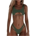 thumbnail image 2 of Elainilye Fashion Swimwear for Women Solid Color Casual Broadband Sling Hollow Out Bikinis Sets,Green, 2 of 9