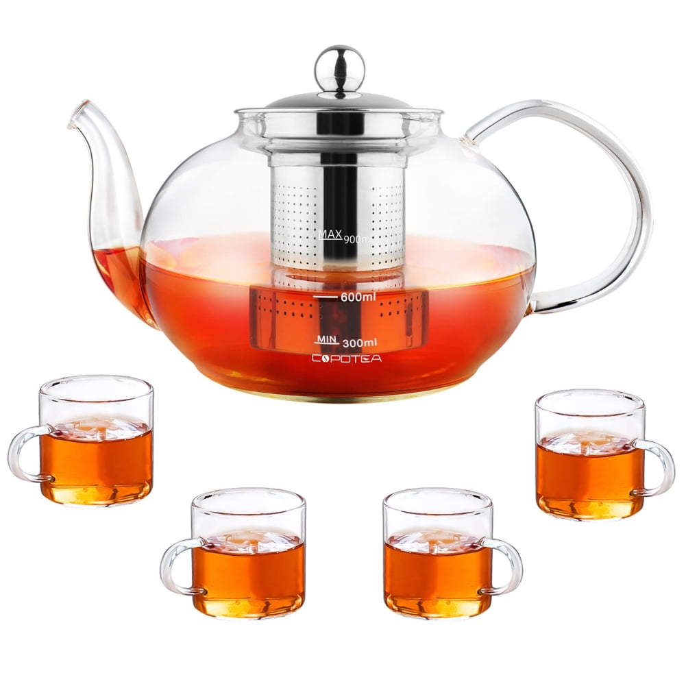 COPOTEA Glass TeaPot Gift Set 40 OZ Glass Tea Kettle with 4 Tea cups