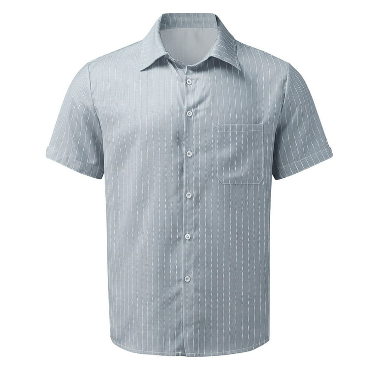 adviicd Columbia Shirts For Men Mens Short Sleeve Cuban Guayabera Shirt  Casual Summer Beach Button Down Shirts Grey XL
