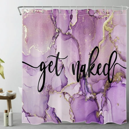 HVEST Get Naked Marble Shower Curtain Decor, Modern Abstract Geometric Texture Purple Shower Curtain for Bathroom 72X78 inch Polyester Fabric Bathroom Decoration Bath Curtains Hooks Included
