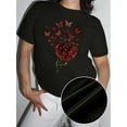 thumbnail image 1 of Women's Vintage Butterfly & Floral Print Crew Neck T-Shirt - Casual Short Sleeve, Black Polyester, Machine Washable, Ideal for Spring/Summer, 1 of 7