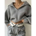 thumbnail image 4 of Women Long Sleeve Sweaters Oversized Stretch Fitted Pullover Sweater Ribbed Solid Color Knit Jumper Tops Grey M, 4 of 6