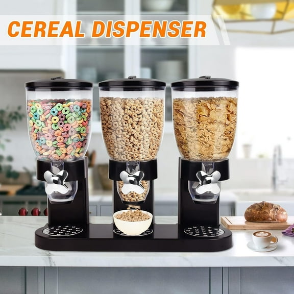 Cereal Food Dispenser Countertop , Dry Food Dispenser 2L Capacity,  Triple Compartment, Container Dry Storage for Storage Preserving Dispensing Kitchen Rice Nuts Snack Countertop