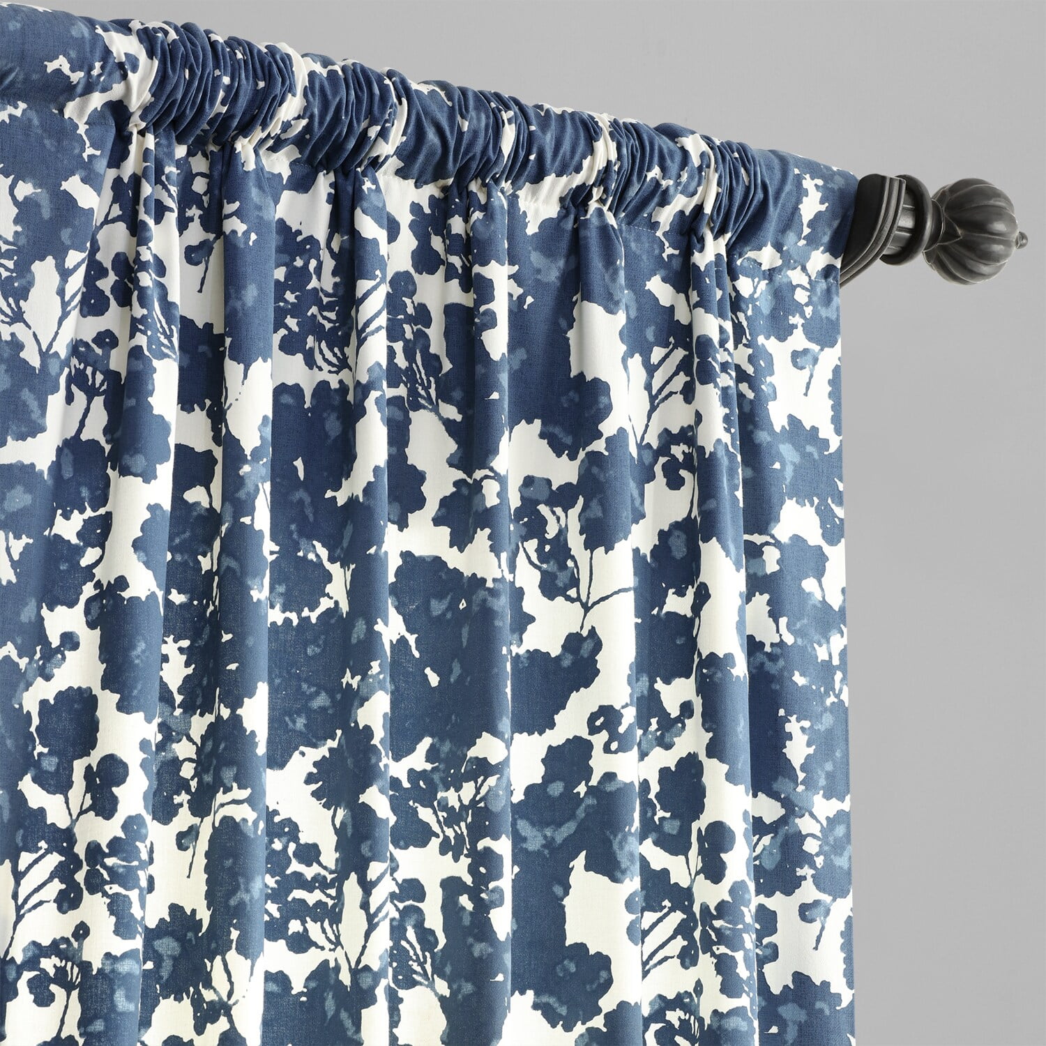 Fleur Blue Printed Cotton Twill Curtain (1 Panel), Fleur Blue, 50W X 108L