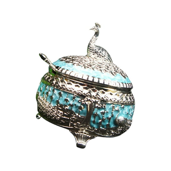 ZPAQI Unique Peacocks Sugar Bowl for Tabletop Seasoning Bottle with Lid and Spoon