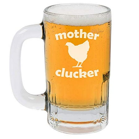 

12oz Beer Mug Stein Glass Mother Clucker Hen Chicken Funny