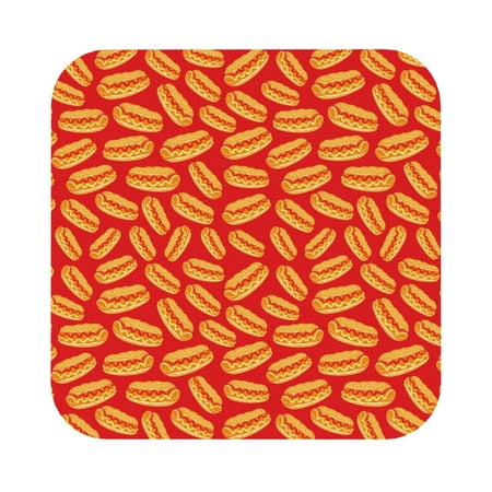 

Coaee A Big Hot Dog Print Leather Coasters Set of 6 Non-Slip Washable Cup Coasters for Home Office Bar Square