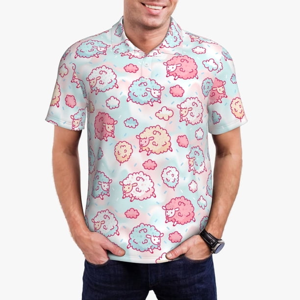 Fotbe Cute Sheep Camiseta Polo de Golf para Hombre con Estampado – Camisa Deportiva Transpirable con Cuello Abotonado-Large