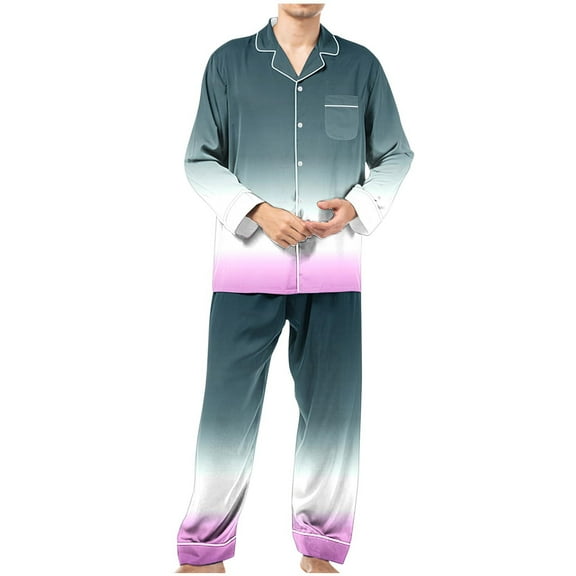 Nrmvnmi Men Pajama Sets Sleepwear 2024 Soft Cozy Gradient Color Pajama Sets Collared Neck Long Sleeved Tops And Elastic Wais Pants Pajamas Suits Lightweight Breath Loungewear