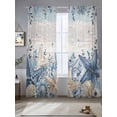 thumbnail image 2 of Coastal Sheer Curtains 2 Panels Set Ocean Blue Beige Starfish Shells Leaves Wood Grain Sheer Window Curtains Light Filtering Rod Pocket Voile Drapes for Bedroom Living Room 52"X108", 2 of 8