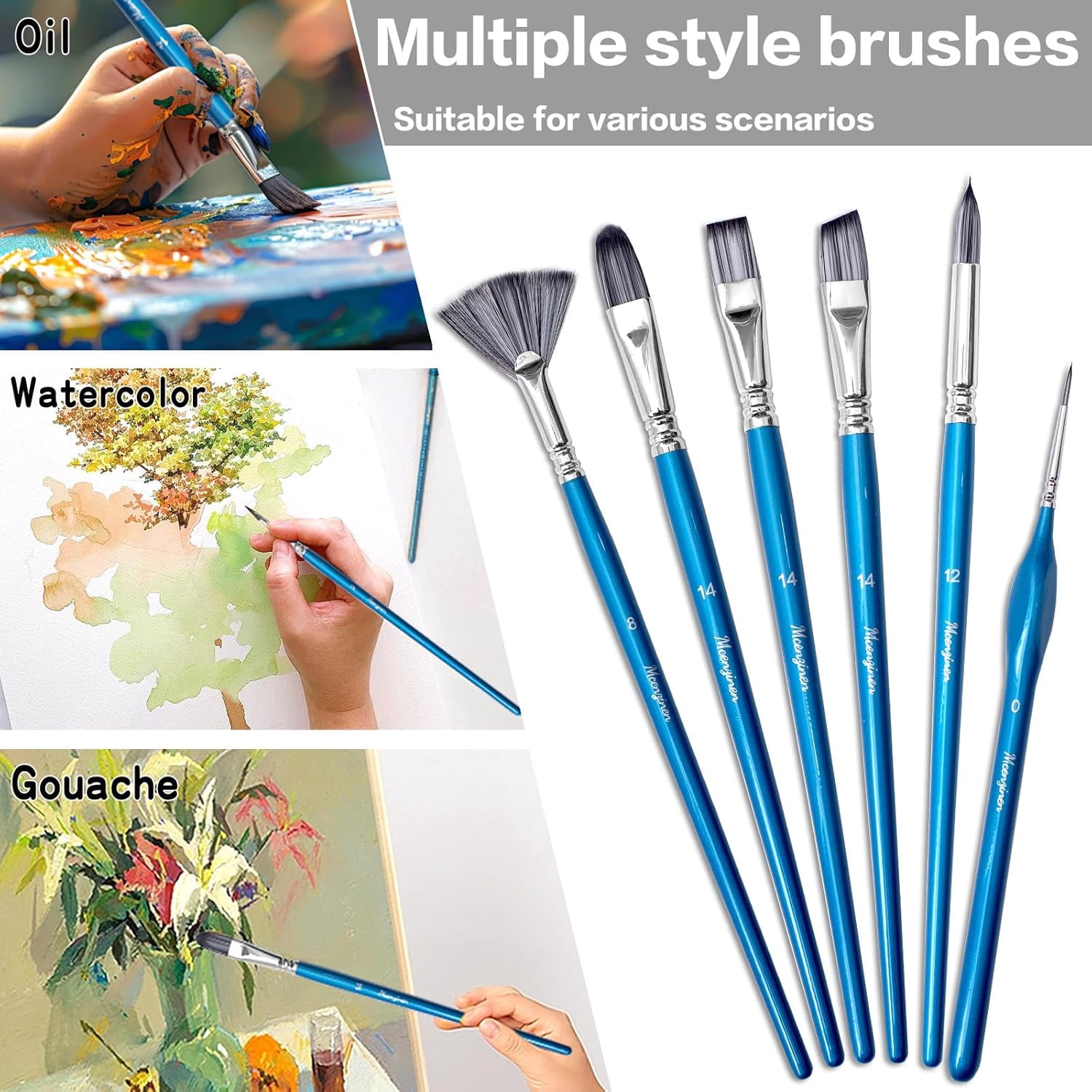 JJEAN-Professional Paint Brush Set 24 Pieces - Artist Oil Watercolor Acrylic Brushes with Birch Wood Handles & Palette Knife for Digital Art Face Painting