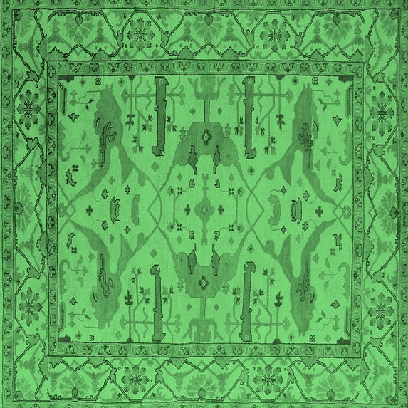Ahgly Company Indoor Square Oriental Emerald Green Industrial Area Rugs, 3' Square