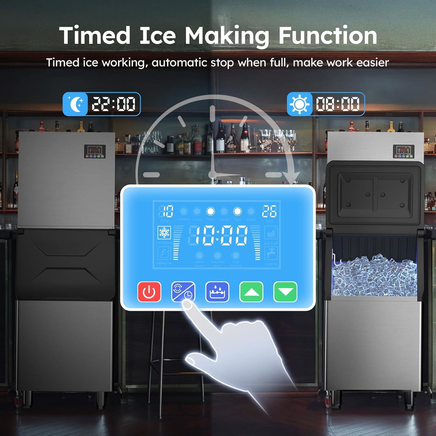 Joreek Commercial Ice Maker 680 LBS/24h with 560 LBS Storage Bin, 156 Ice Cubes Ready in 5-15 min, Stainless Steel Industrial Ice Machine 30 Adjustable LCE Thicknesses for Bar Restaurant Cafe