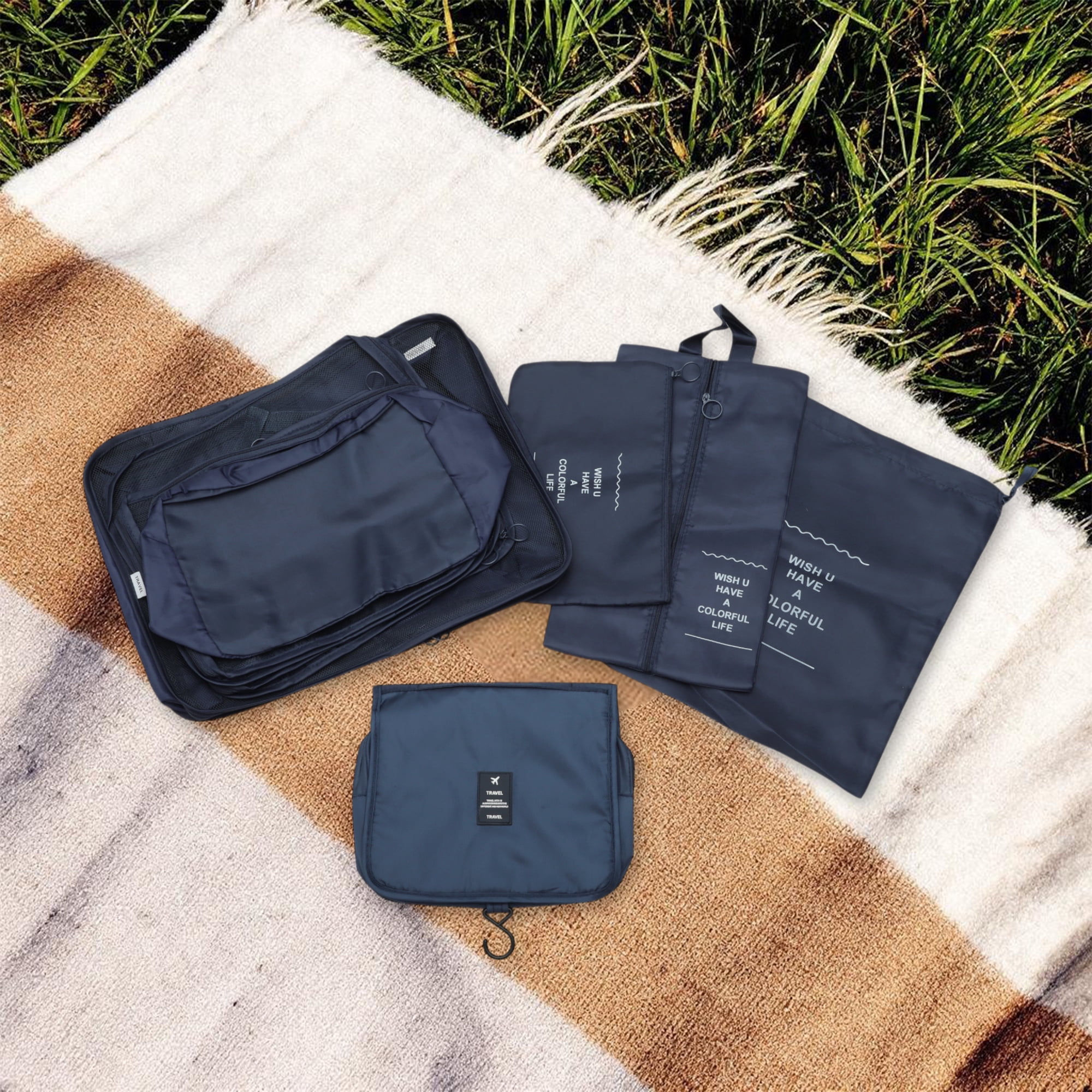Unique Bargains Portable Packing Cube Set with 8 Different Pieces Navy Blue