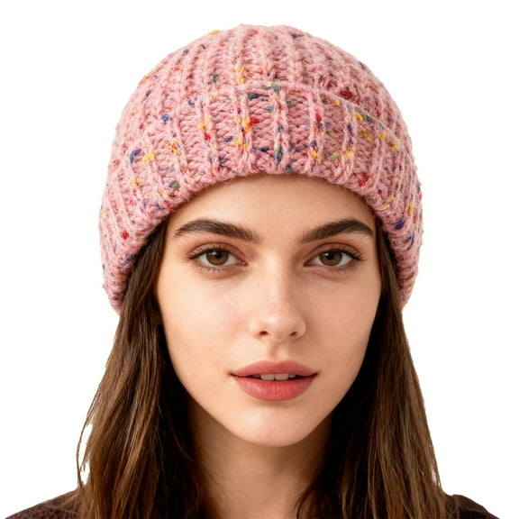 DJN Korean Style Winter Knit Beanie Warm Slouchy Pullover Hat for Women Men Basic Cuffed Fall Cap Pink One Size