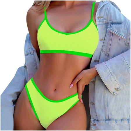 Lopeceal Women s Sexy Scoop Neck Bikini Sets Color Block High Cut Thong Brazilian Two Pieces Swimsuit Bathing Suit