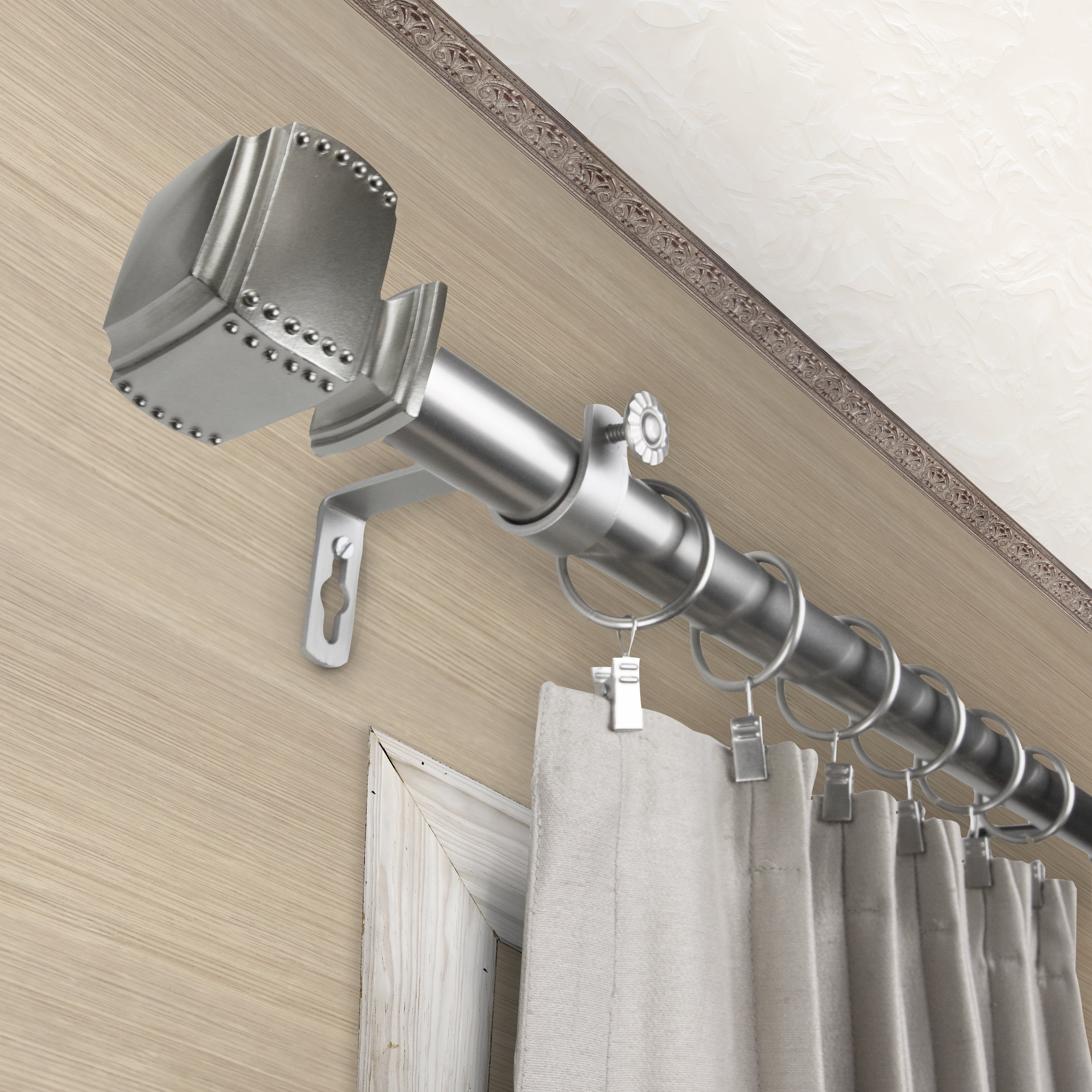 1" Dia Adjustable Aiken Curtain Rod 120-170 inch - Satin Nickel
