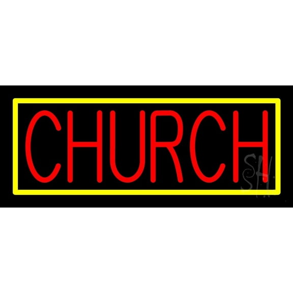 Red Church With Border LED Neon Sign 10" Tall x 24" Wide - inches Black Square Cut Acrylic Backing, with Dimmer - Premium built indoor Sign for Home décor, Event, Religious place, Store interior.