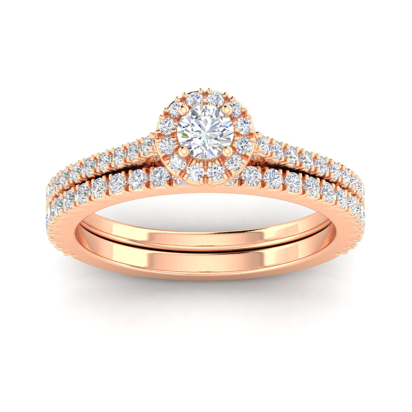 Certified 5/8ctw Diamond Halo Bridal Set Engagement Ring in 10k Rose Gold (G-H, I2-I3)