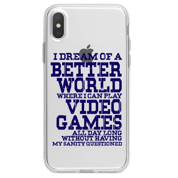 DistinctInk Clear Shockproof Hybrid Case for iPhone XR (6.1" Screen) - TPU Bumper Acrylic Back Tempered Glass Screen Protector - Dream of Better World Play Video Games All Day