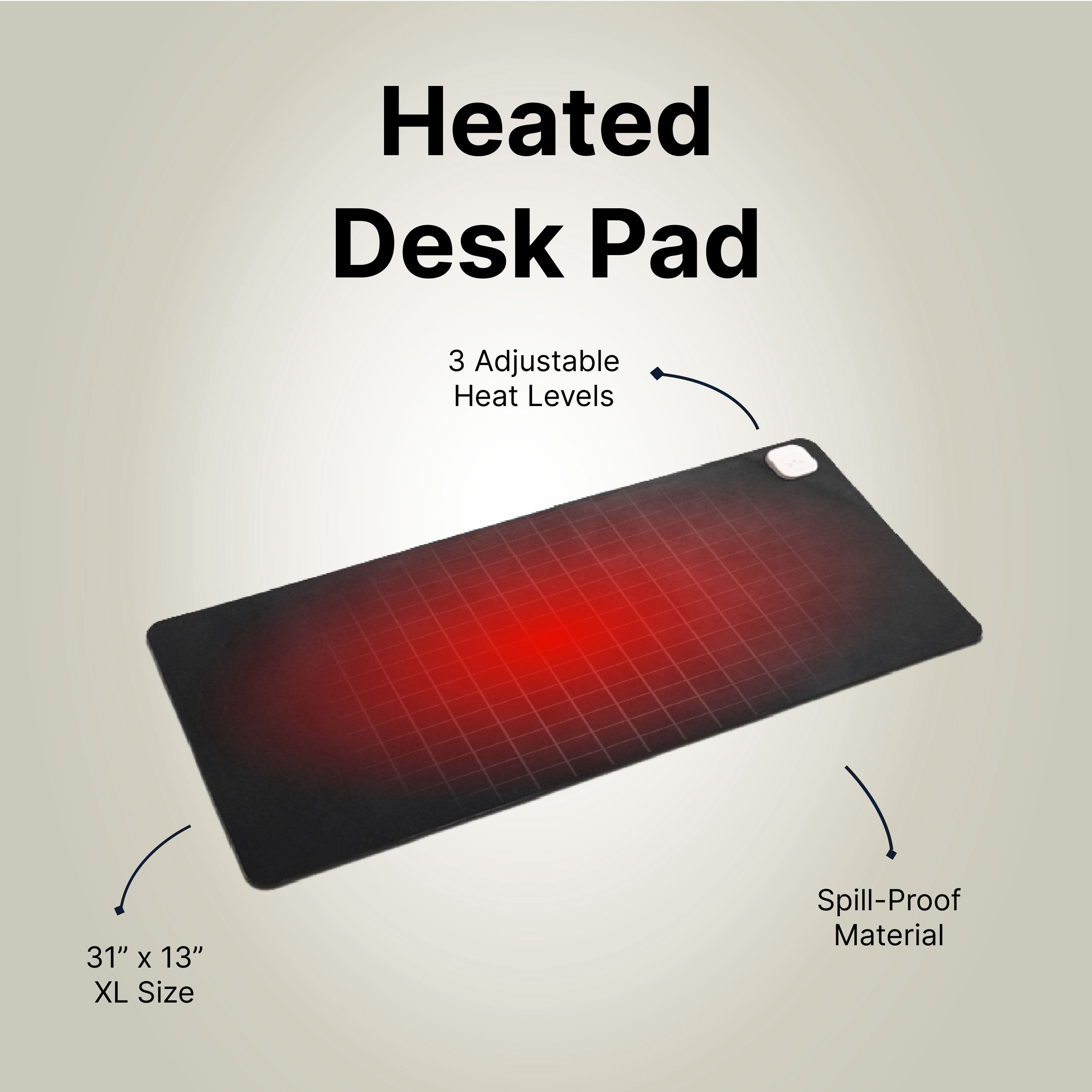 Heated Mouse Pad, Oversized Large Mouse Pad with Warmers for Office, Gamers, Content Creators, and Vloggers, Fast Heating in 15 Seconds, 3 Heat Levels, Black, Spill-Proof