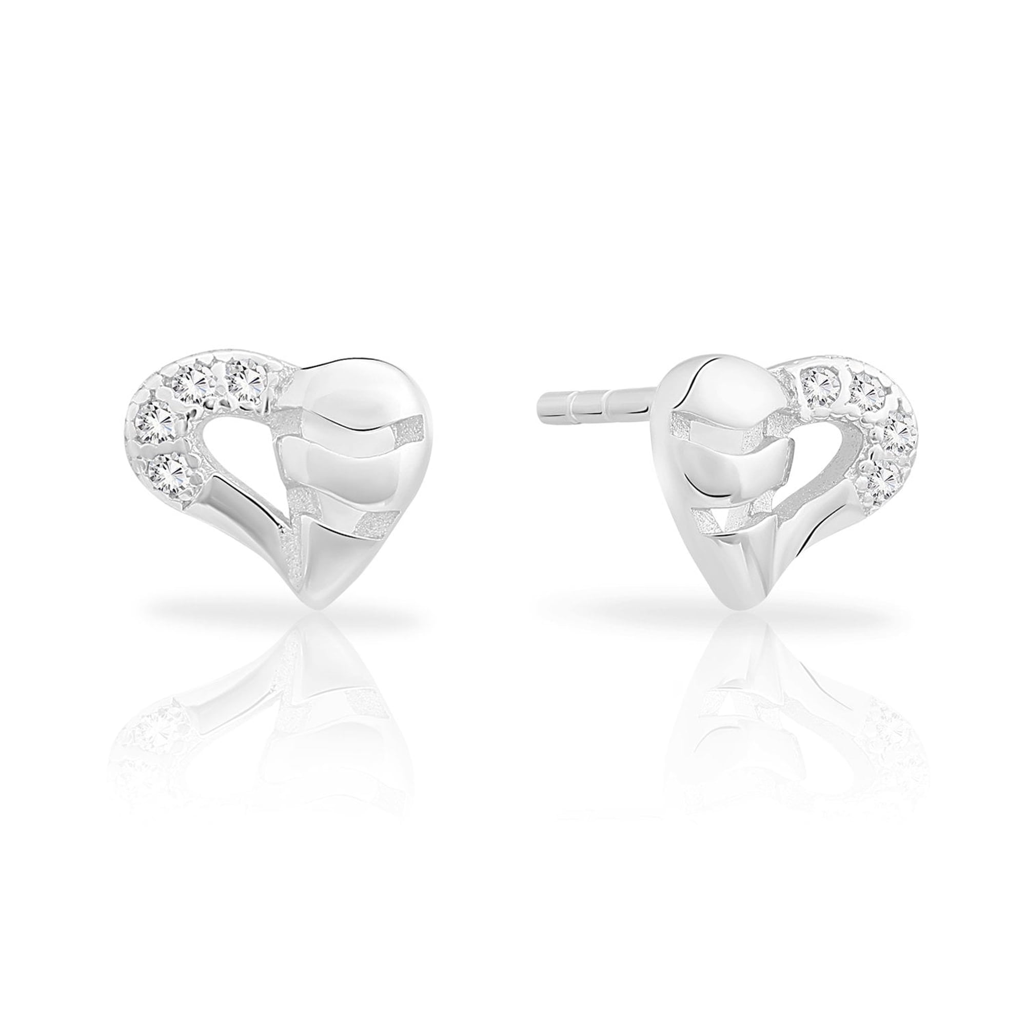 Tilo Jewelry .925 Sterling Silver Double Heart Stud Earrings with Cubic Zirconia CZ Stones | Love Earrings | Women & Unisex