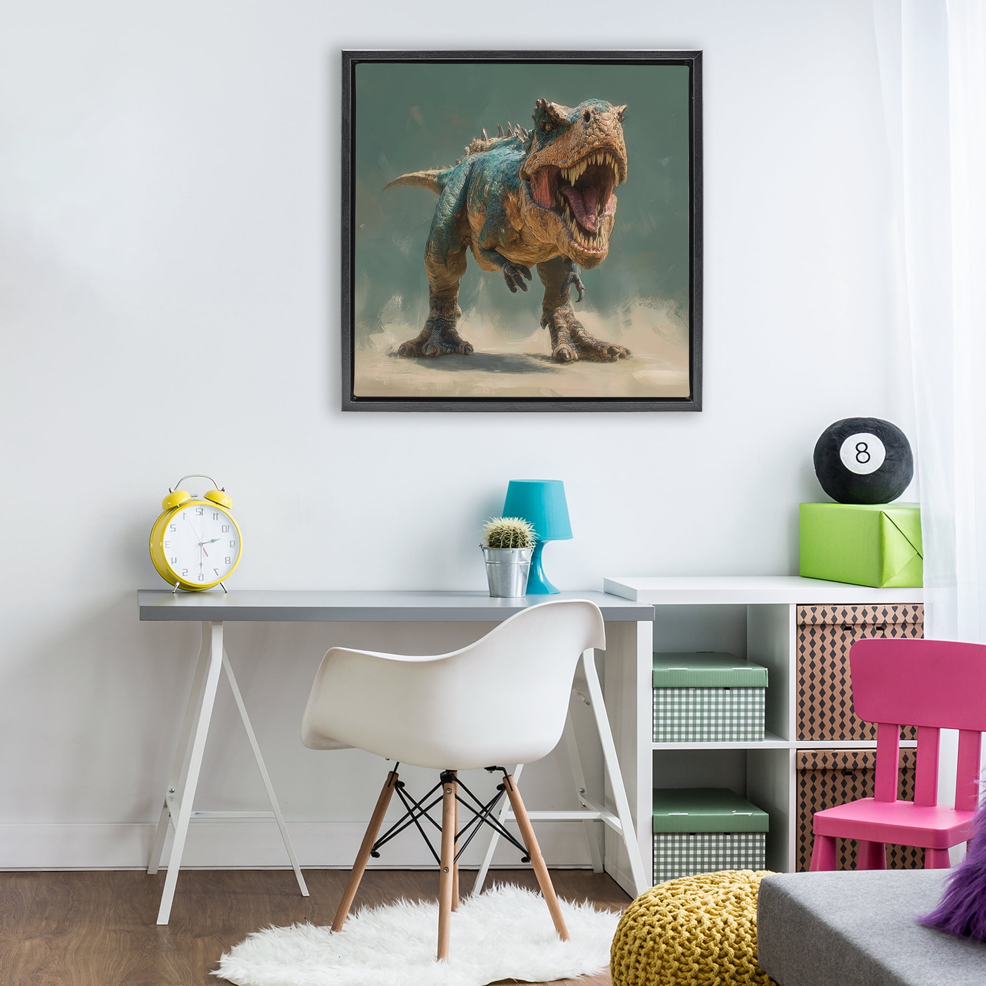 Stupell Industries Roaring T-Rex in Green Black Framed Floater Canvas Wall Art, design by Wumples