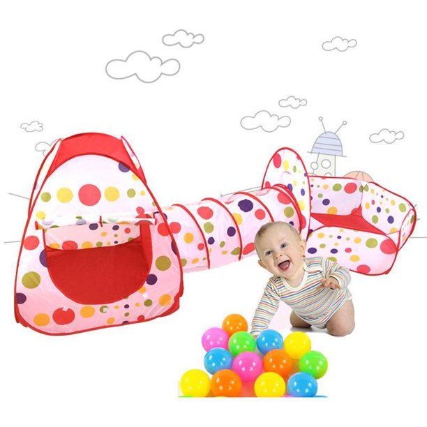 VGEBY 3pc Children Play tent Pop Up Ball Pit 1 Tents + 1 Crawl
