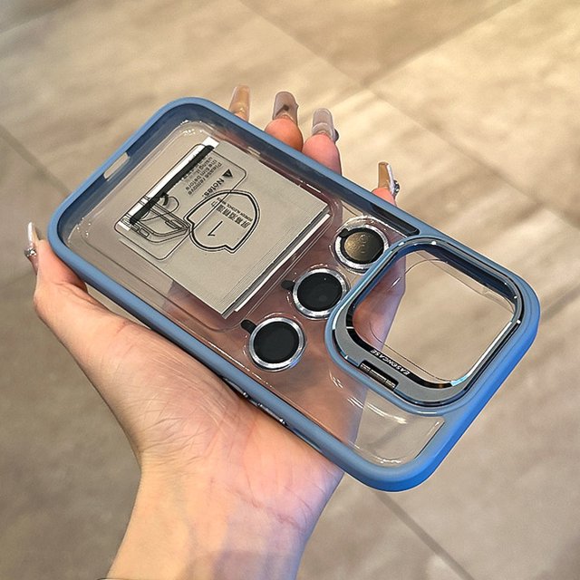 【 Soporte De Metal/Película De Lente Funda Dura Transparente/Naranja 】 compatible Para iPhone 11 12 13 14 pro max Caso