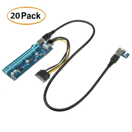 20pcs USB 3.0 PCI-E Express 1x To 16x Extender Riser Card Adapter Power Cable For ETH GPU