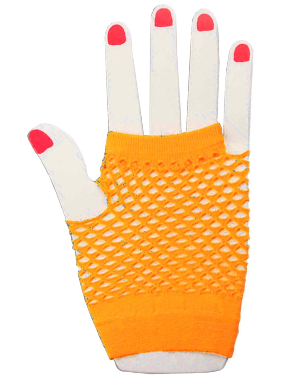 Neon Orange Fishnet Fingerless Party Gloves Orange Gloves