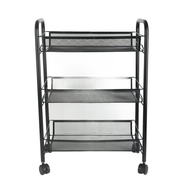 Estante de almacenamiento de metal con ruedas, carrito móvil de acero inoxidable para baño, cocina, verduras, color negro, 3 capas