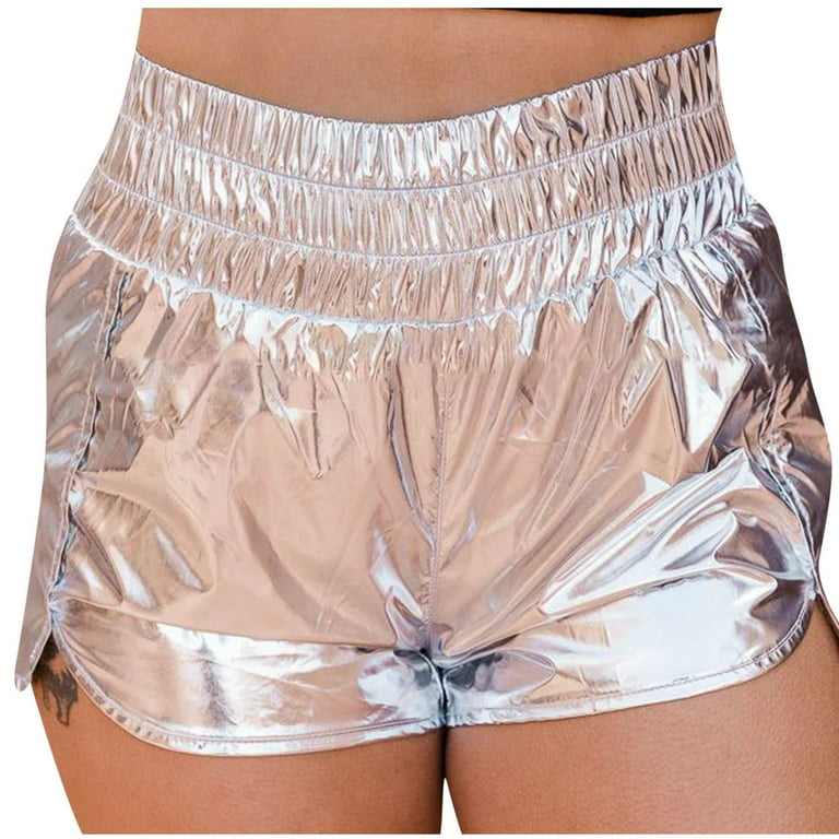 uublik Women's Plus Size Shorts Elastic Waist Metallic Shorts