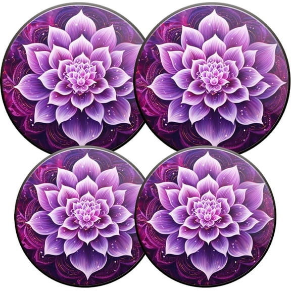 Electric Stove Burner Covers, Set of 4, Round Burner Cover,8 and 10 Inch,Purple Lotus Flower Surrounded By Intricate Mandala Pattern